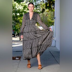 ELAN black multicolor paisley print boho maxi dress Size Small